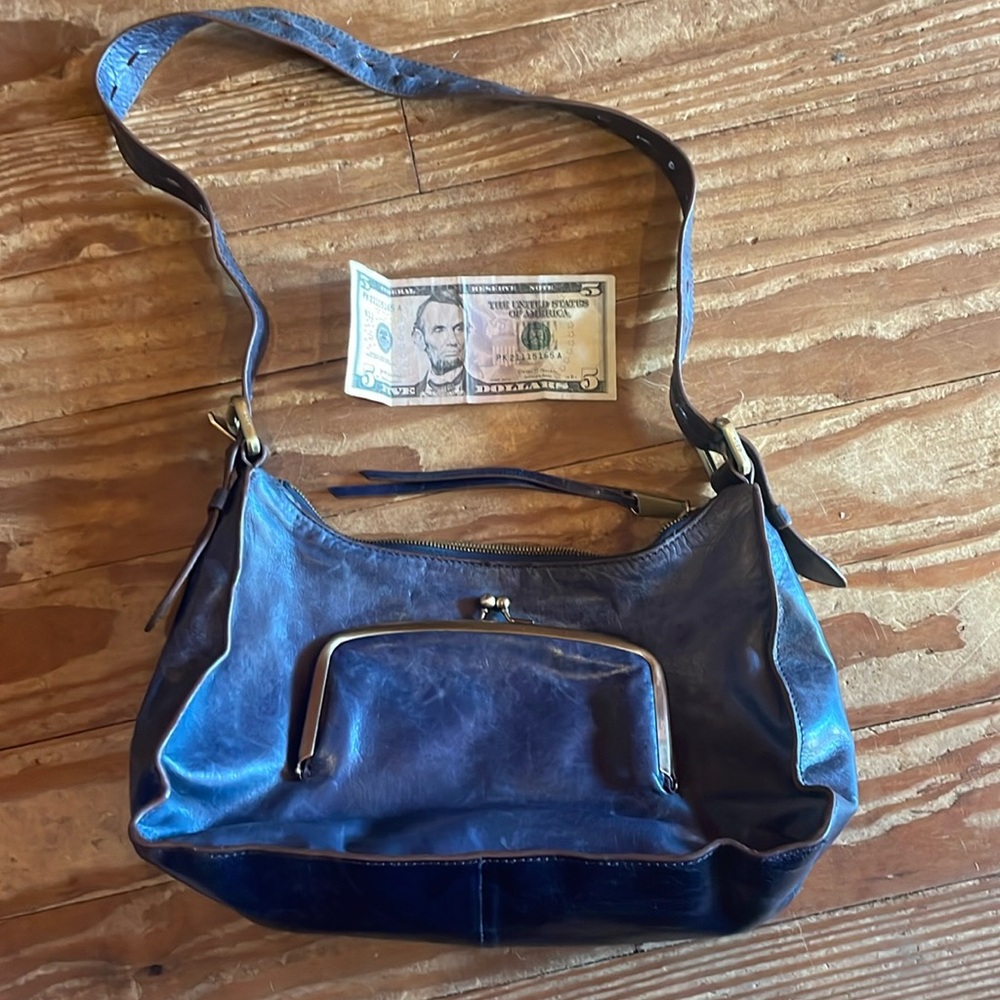 Blue leather hobo bag
